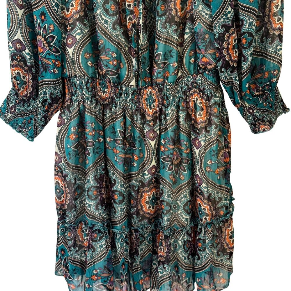 Xhilaration Long Sleeve Paisley Dress Smocked Neckline Ruffled Hem Size XL NEW - Picture 7 of 10